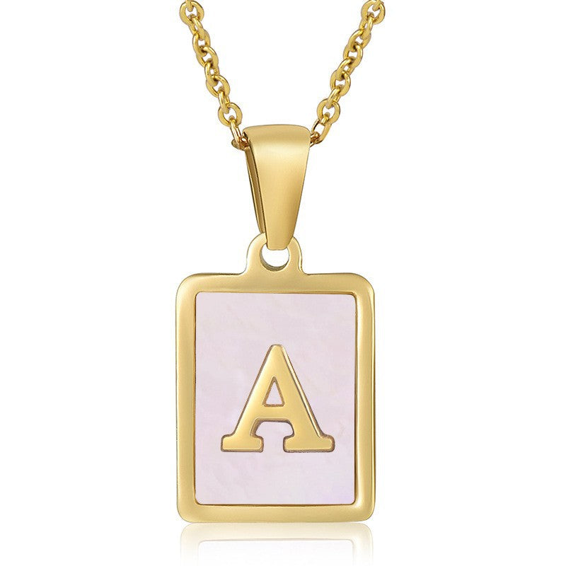 Wholesale Stainless Steel 26 English Letter Necklace 18K Natural Pink Shell Clavicle Chain ACC-NE-Zhongy007