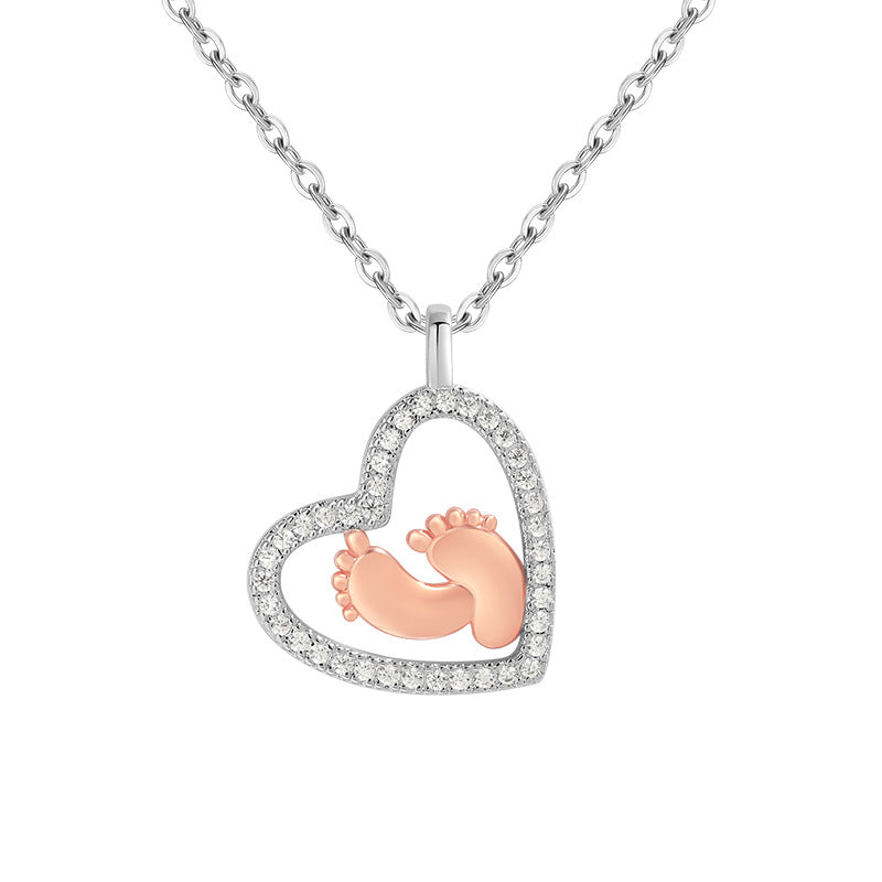 Wholesale heart-shaped necklace mother gift love footprint baby love footprints necklace