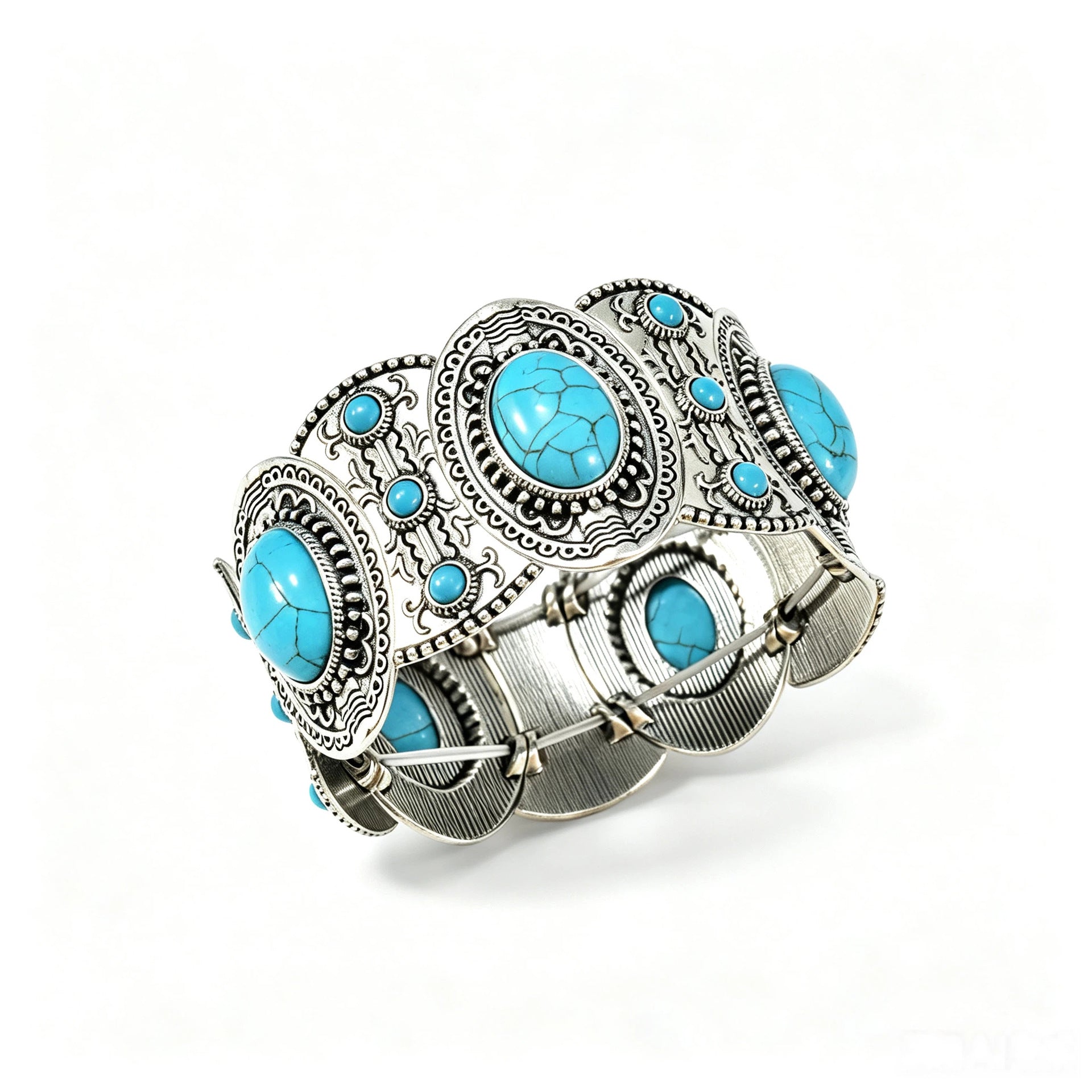 Wholesale Retro Turquoise Jewelry Set Ethnic Style Distressed Earrings Ring Bracelet For Women Gift Resale Accessory