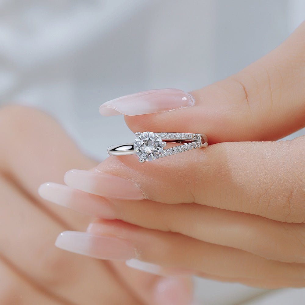 Wholesale Stylish Couple Ring Set Adjustable Silver Open Rings Copper Zircon Fashion Jewelry Accessory