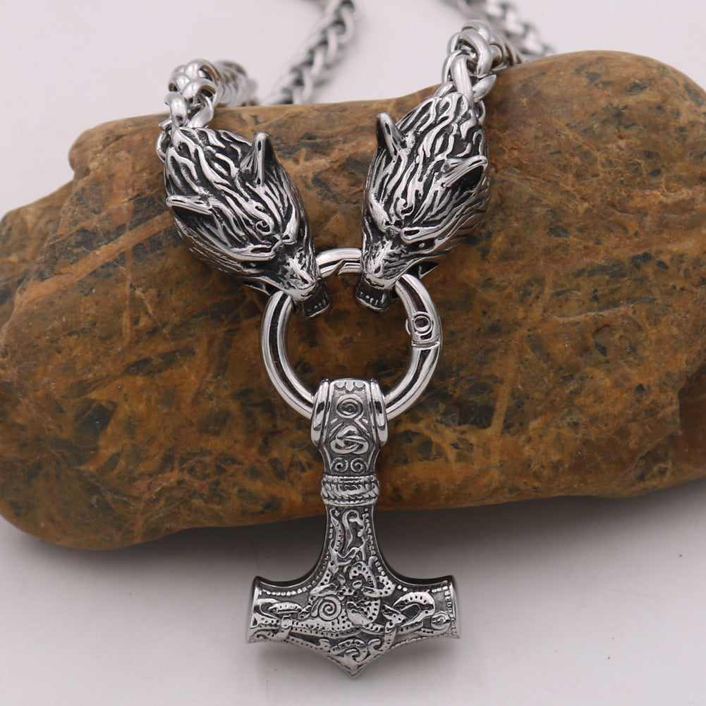 Wholesale Wolf Head Titanium Steel Hammer Pendant Necklaces ACC-NE-Hongg007