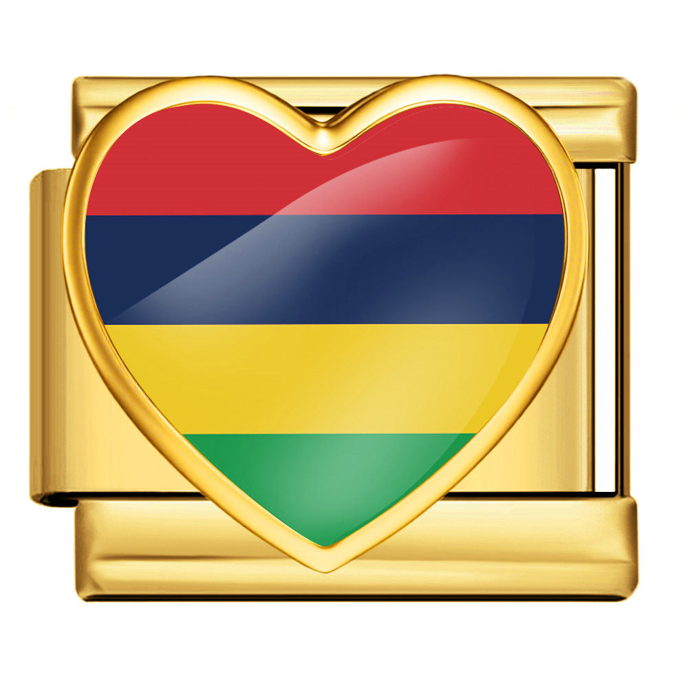 Wholesale Gold Plated Stainless Steel DIY Modular Bracelet With Heart Italy Flag Design Party Jewelry Accessory For Women