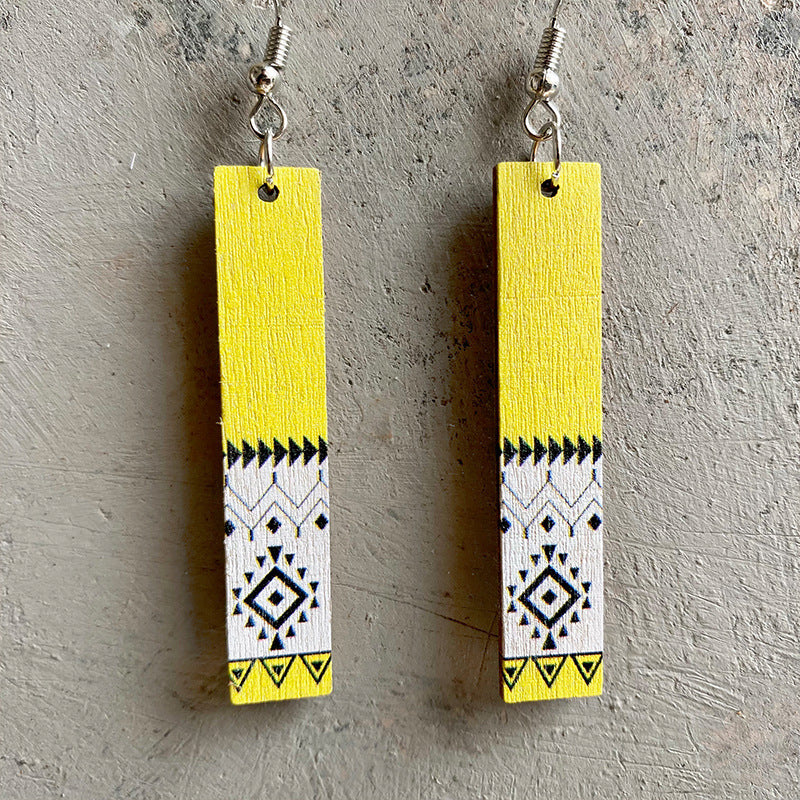 Wholesale 2pcs Wooden Aztec Print Earrings