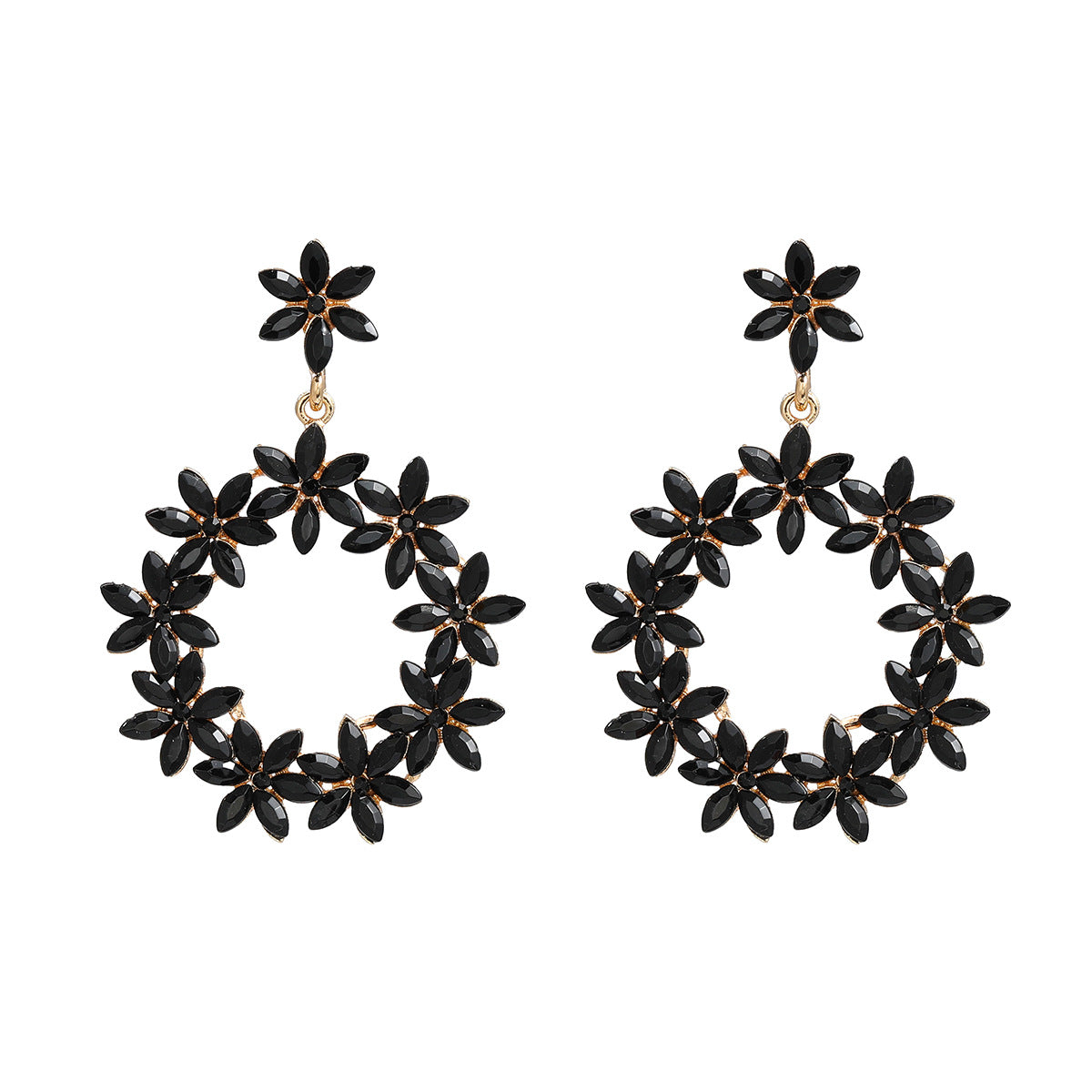 Wholesale Colored Diamond Earrings Full Diamond Flower Alloy Earrings ACC-ES-JL006