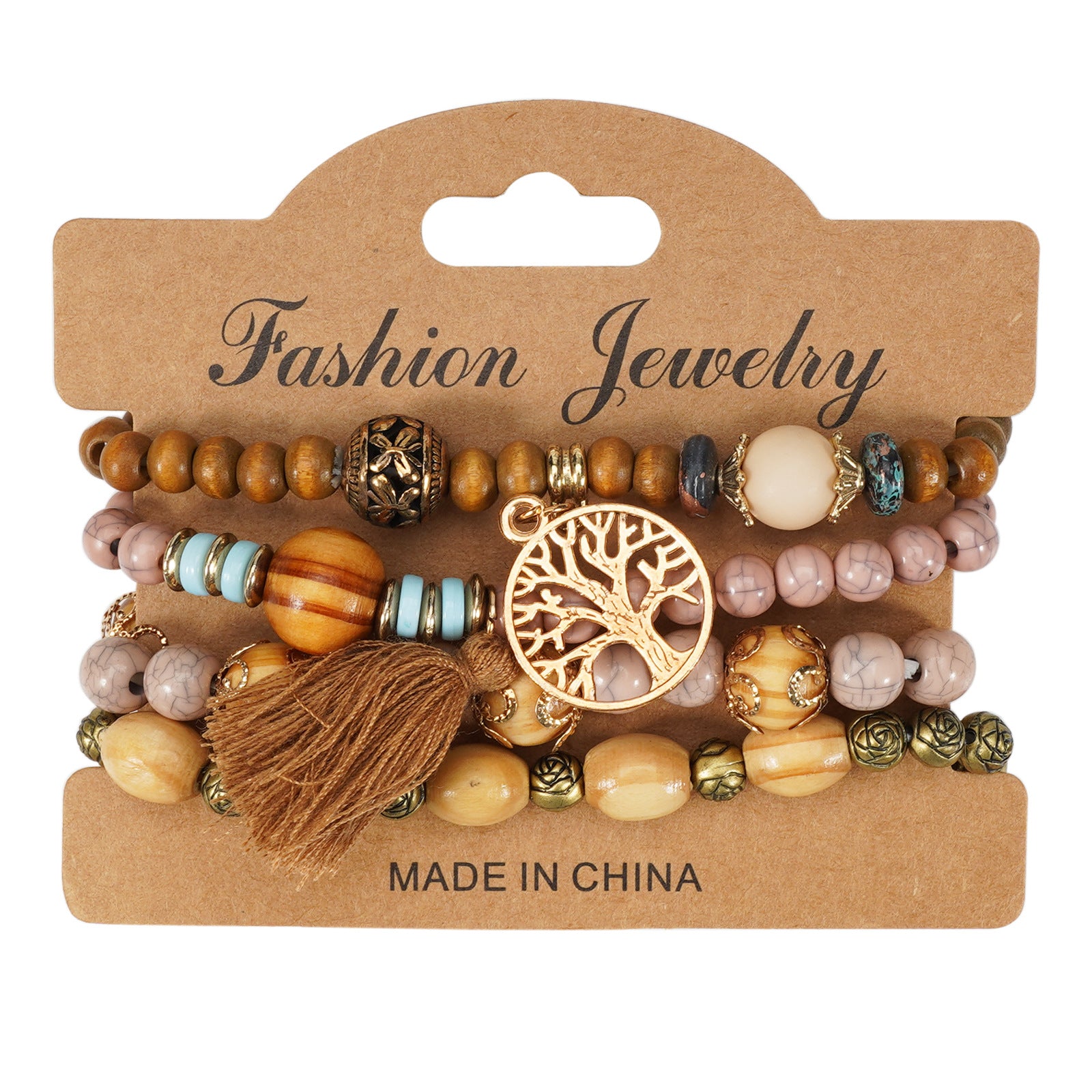 Wholesale Wooden Beads Set Alloy Rose Bracelet Layered Bracelet Set ACC-BT-XinY014