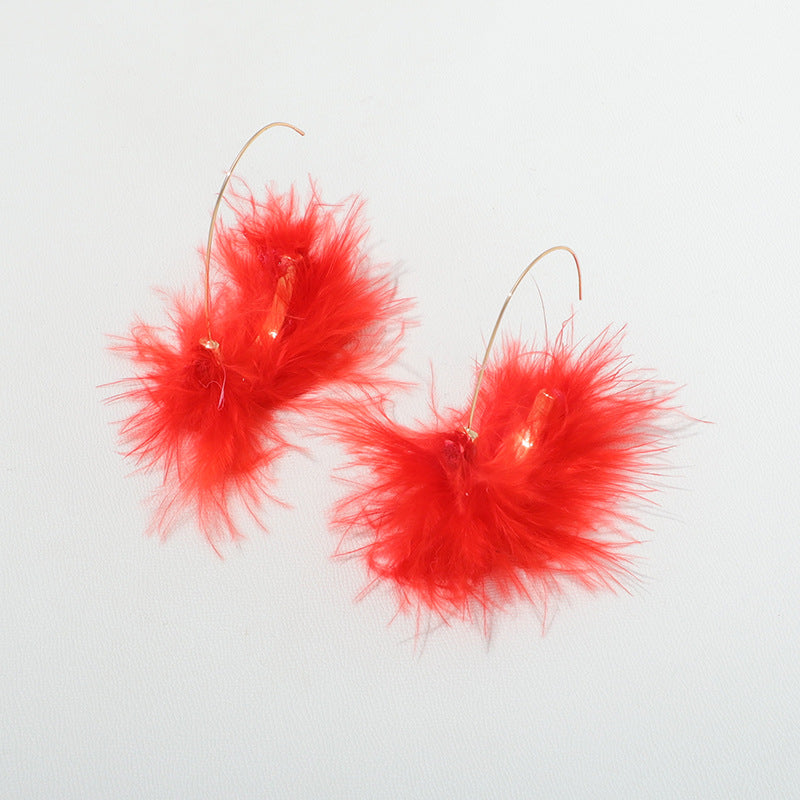Wholesale French Ostrich Hair Distinctive Creative Earrings