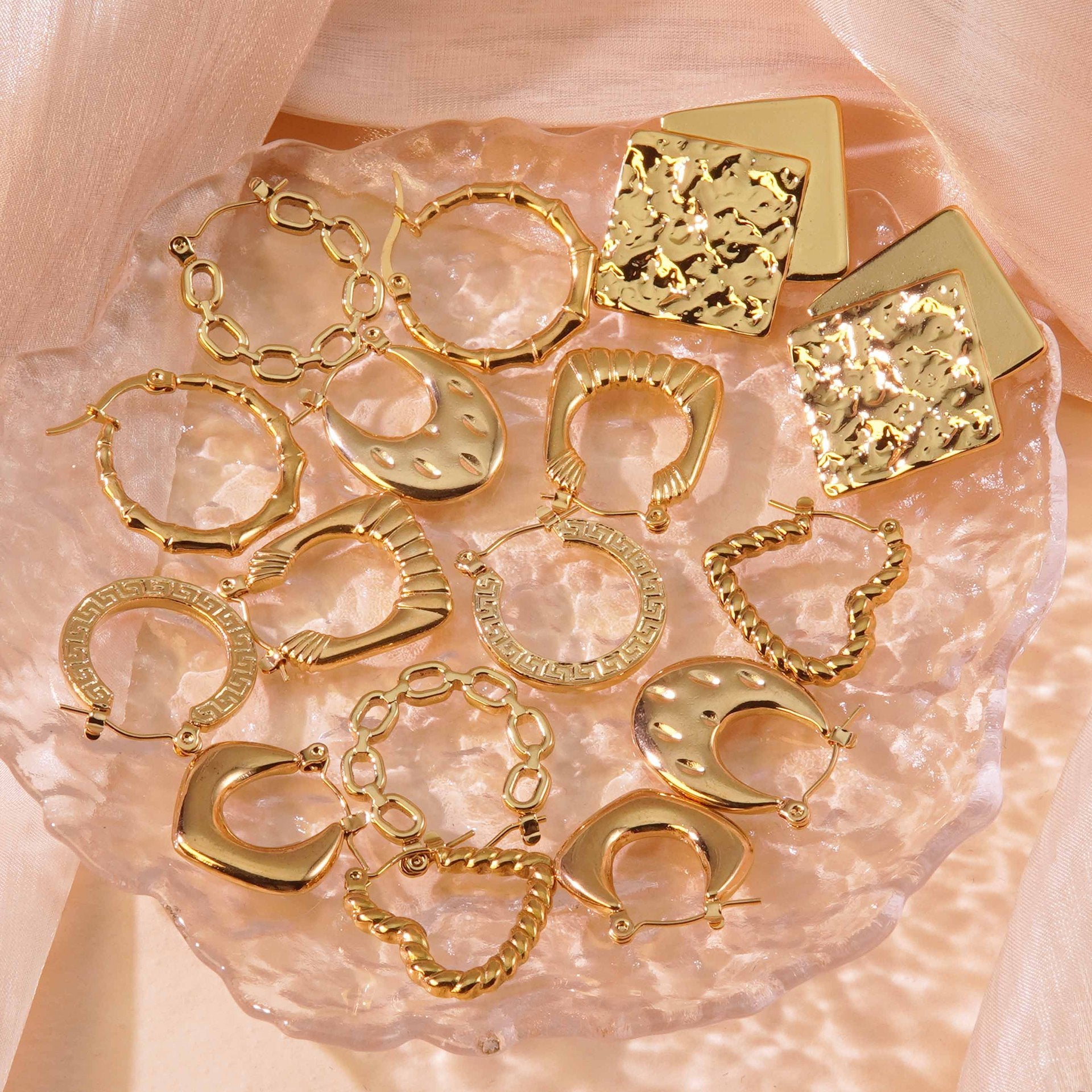 Wholesale  Stainless Steel Earrings Geometric Heart Square Bamboo Earrings