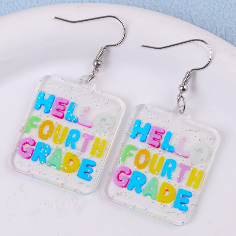Wholesale Creative Teacher' s Day Earrings Transparent English Grade Acrylic Earrings