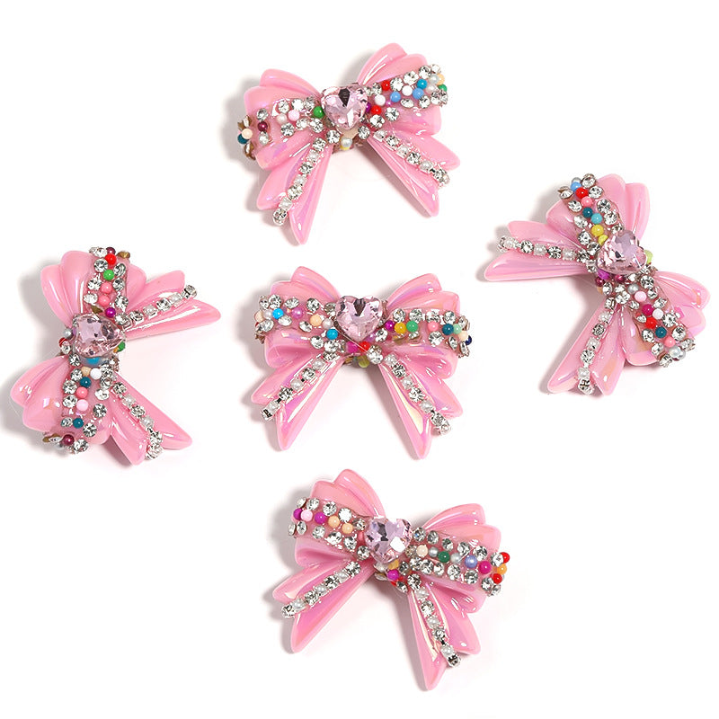 Wholesale 5pcs Water Diamond UV Plated Colored Bow Acrylic Beads ACC-BDS-BLG011
