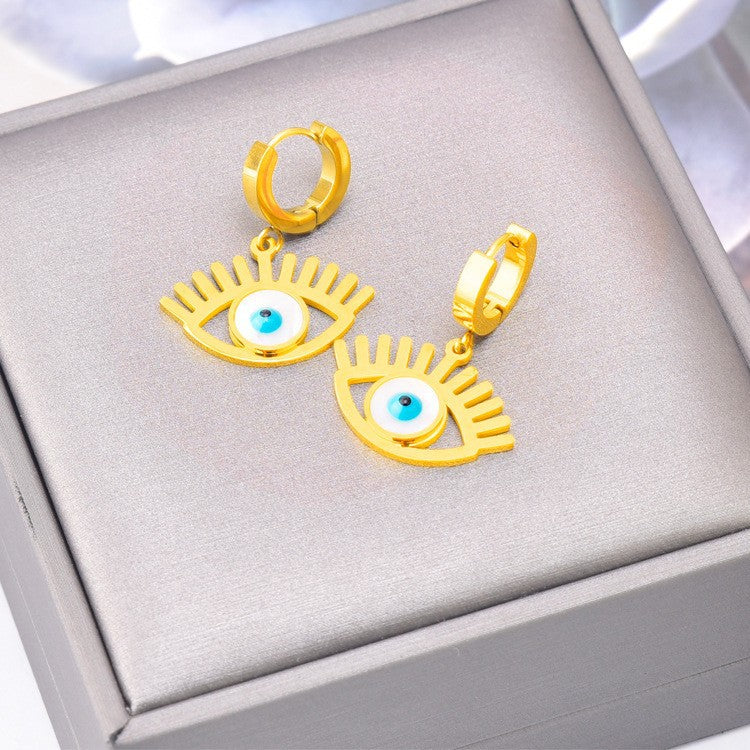 Wholesale Titanium Steel full diamond round pendant mid-length flower earrings