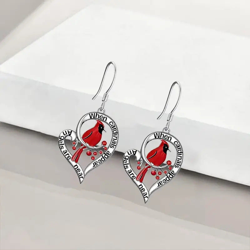 Wholesale Red Bird Love Heart Earrings Retro Bird Animal Earrings ACC-ES-Yunz006