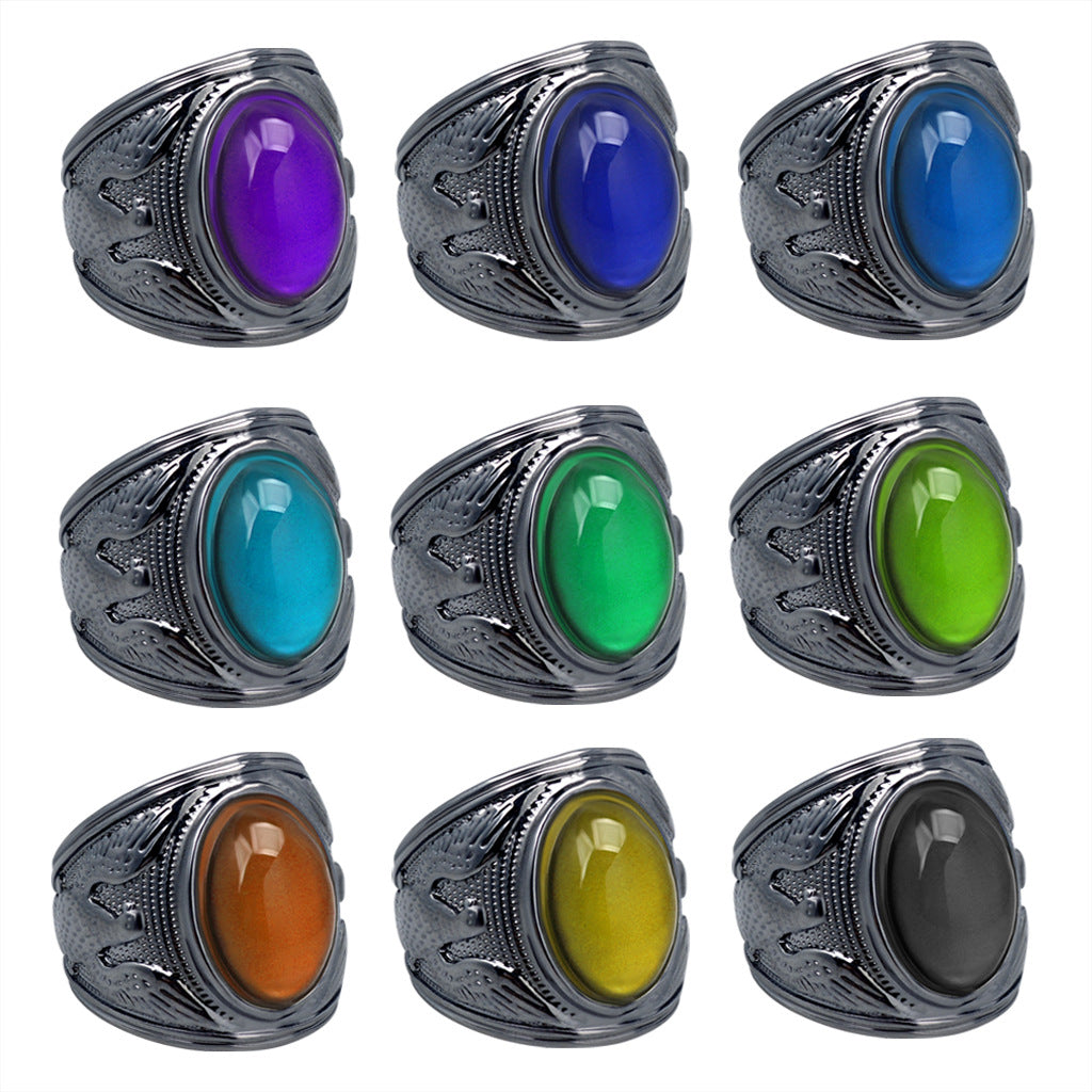 Wholesale Vintage Eagle Men' s Mood Color Change Ring Silver Alloy Jewelry Accessory Resale