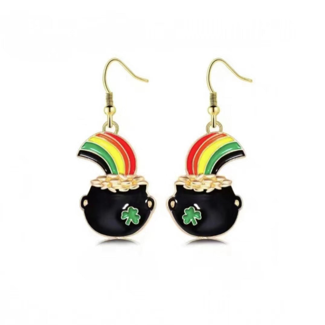 Wholesale St. Patrick's Day Set Shamrock Boots Rainbow Gold Elf Hat Pendant Earrings