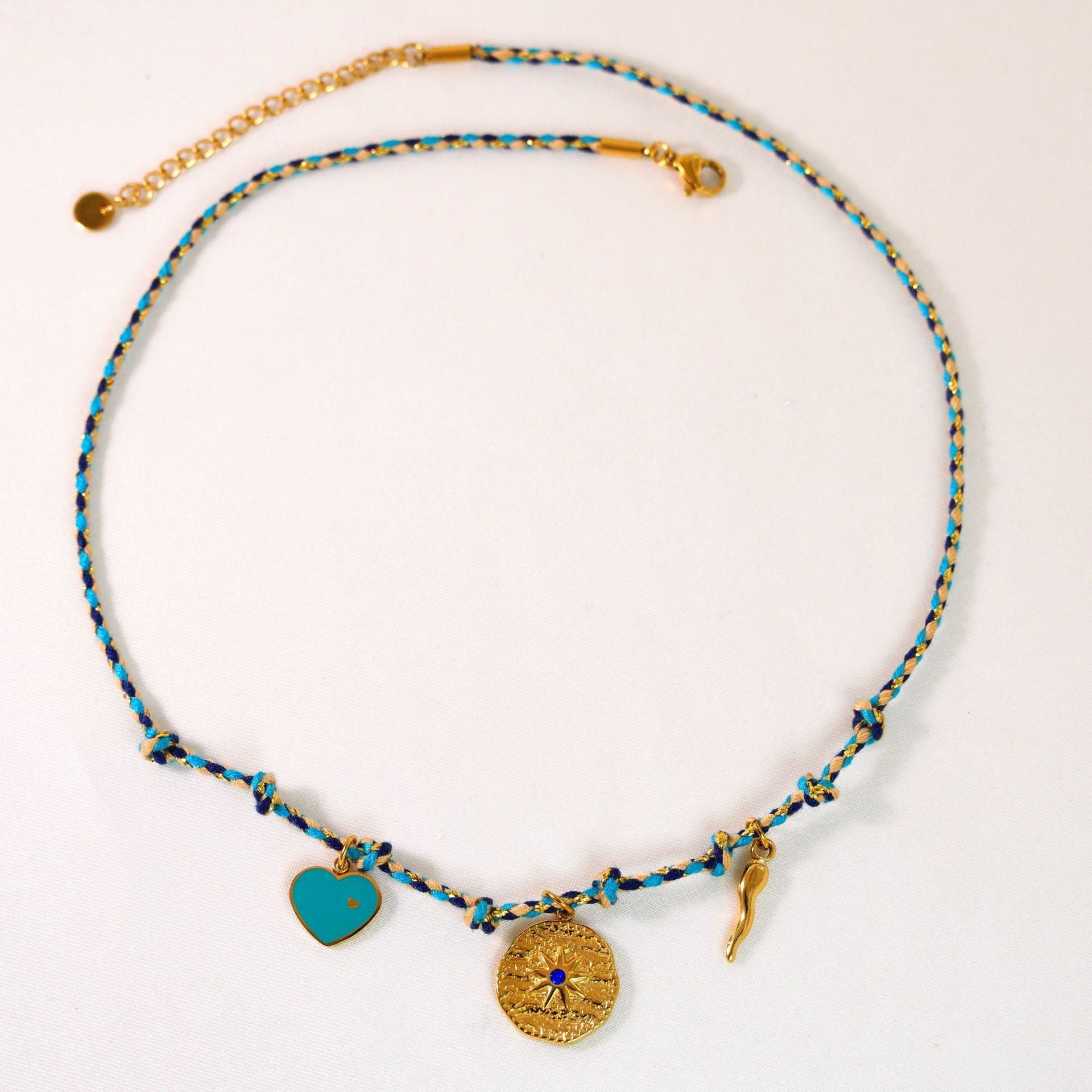 Wholesale Handmade Colorful Rope-Braided Titanium Steel Necklace with Multi-Pendant and Natural Stone,  Boutique Resale Jewelry Accessory
