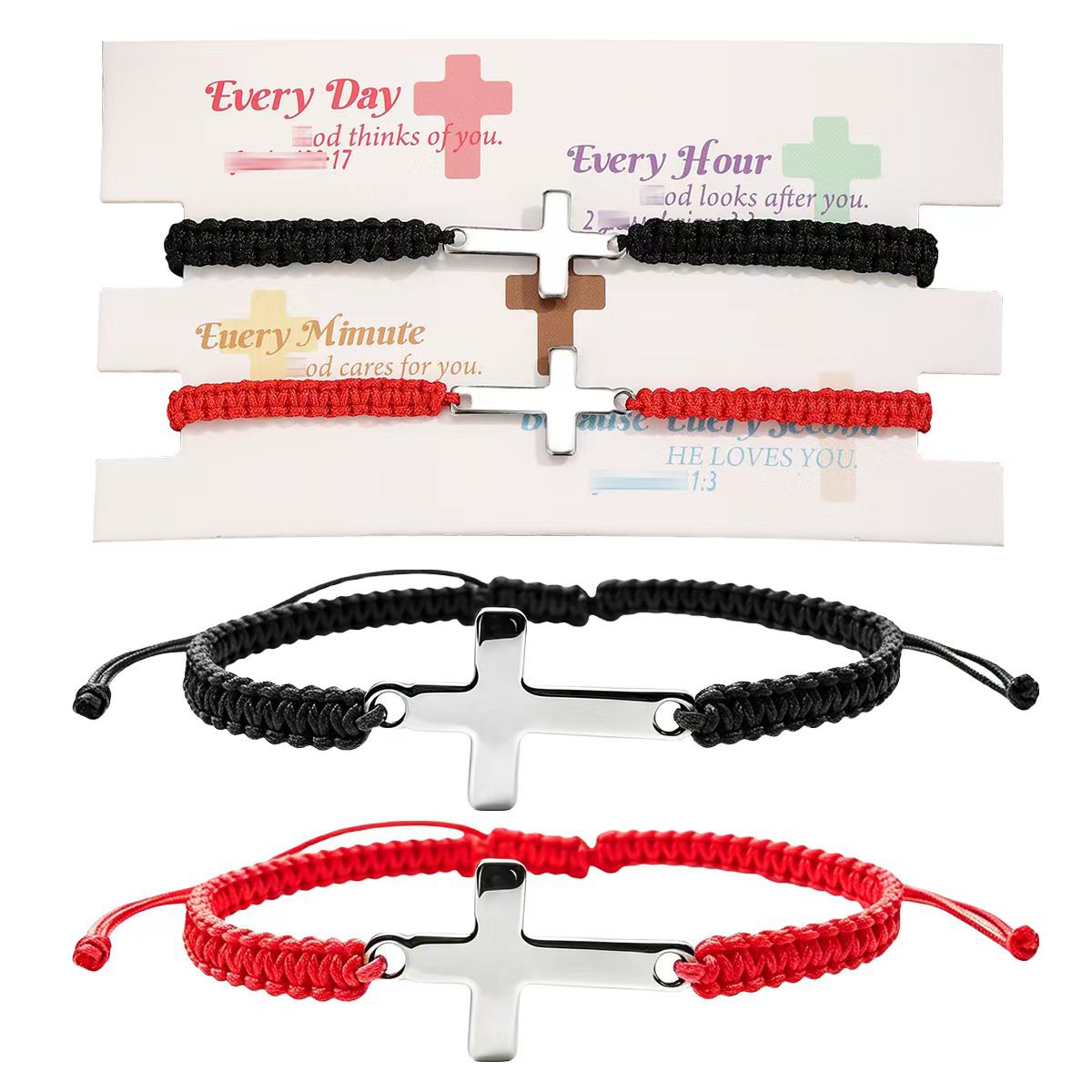 Wholesale Stainless Steel Cross Woven Rope Bracelet Black Red Unisex Couple Gift Chic Fashion Accessory For Resale