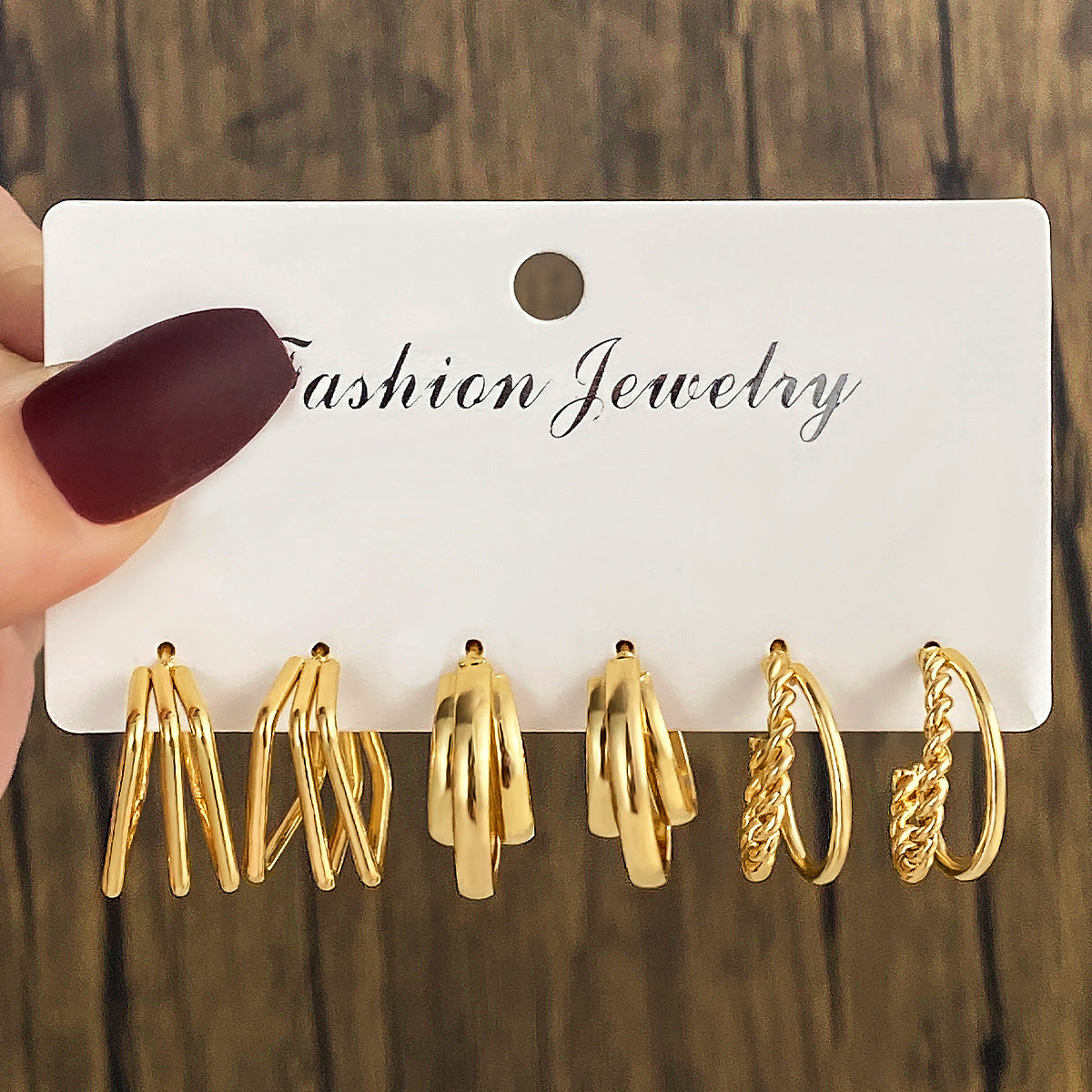Wholesale 6pcs/set C- shaped metal texture high-grade personalized earrings