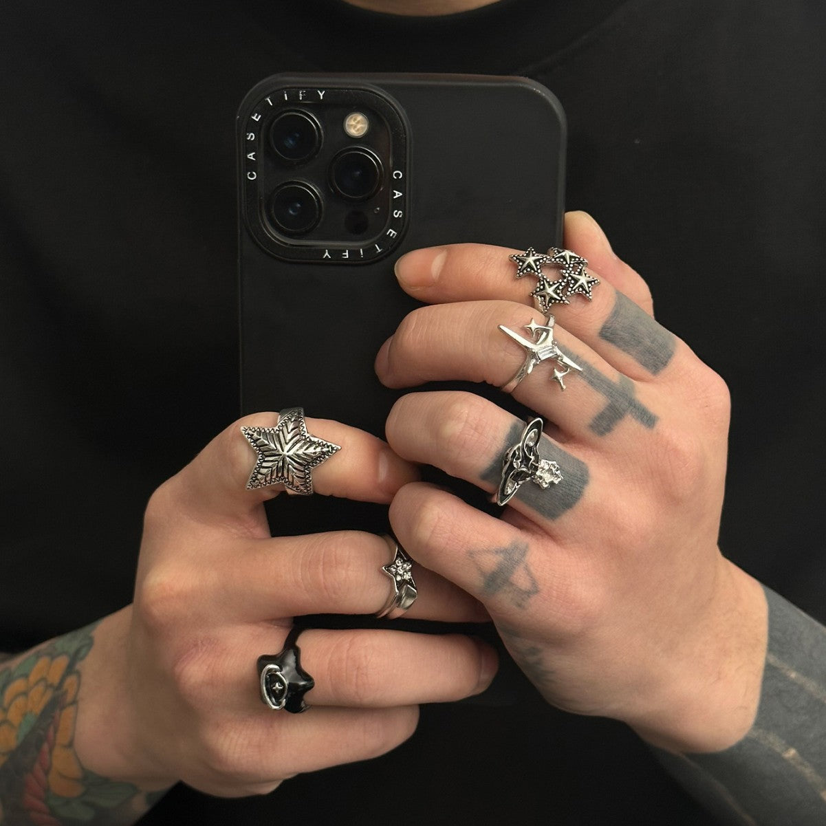 Wholesale Retro Five-Pointed Star Men' s Ring and Bracelet Set Fashion Accessory Gift