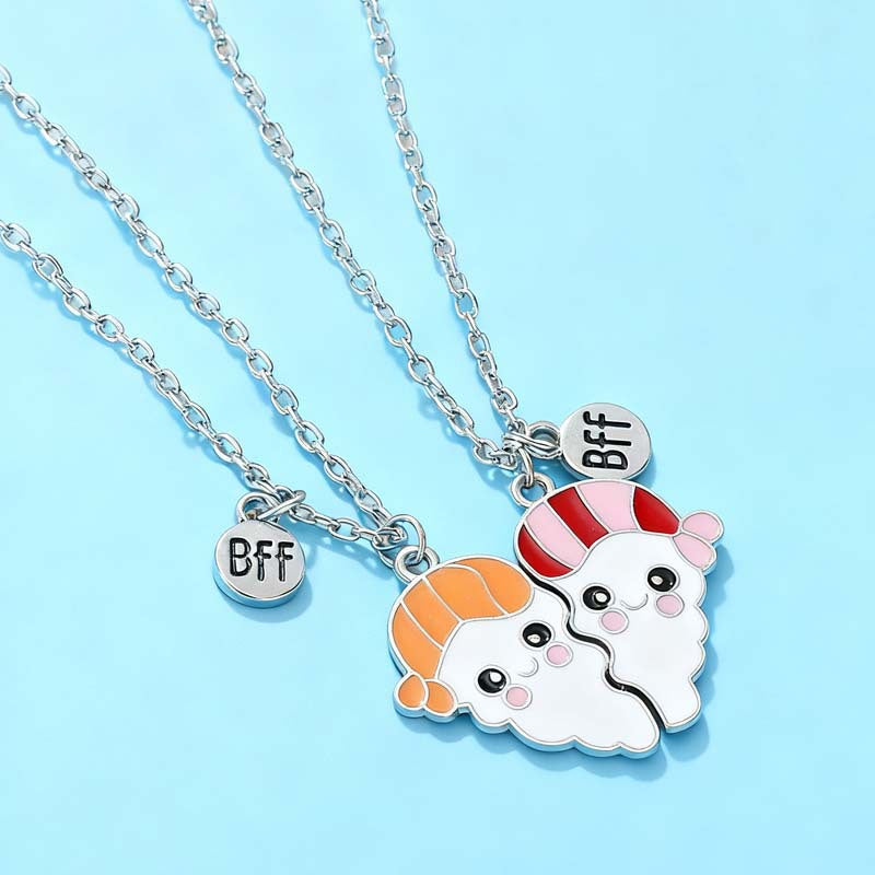 Wholesale Cartoon Heart BFF Magnetic Pendant Necklace For Women Stylish Gold Tone Zinc Alloy Boutique Resale Jewelry Accessory