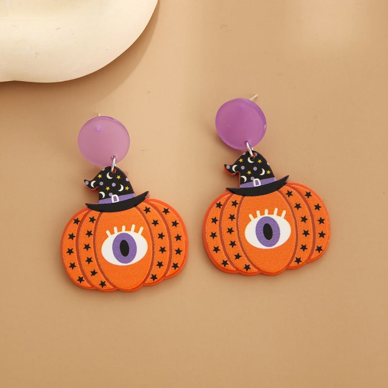 Wholesale Halloween Acrylic Earrings Cartoon Pumpkin Print Pendant Earrings ACC-ES-YuanQin006