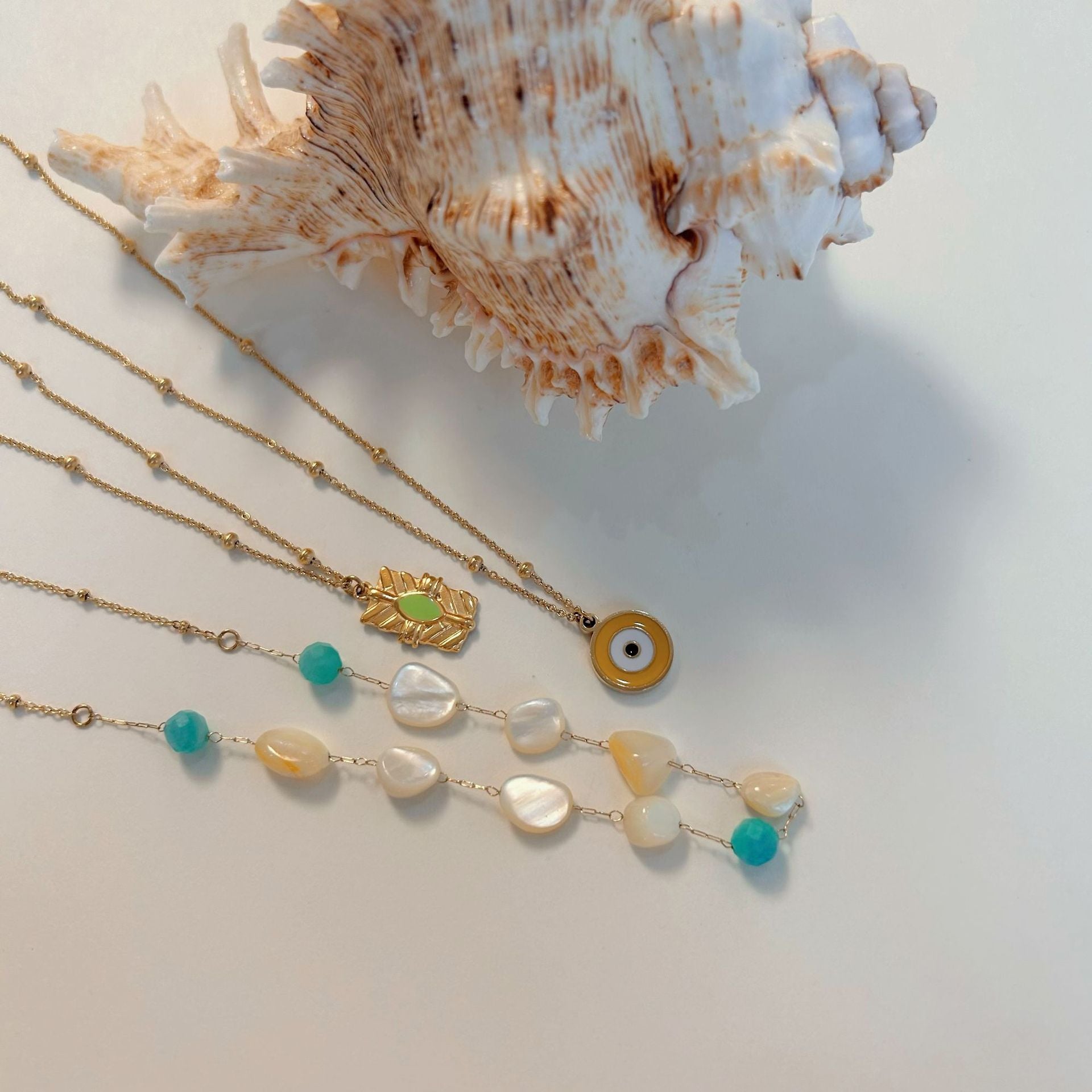 Wholesale Stainless steel Natural Stone Beaded Necklace Devil's Eye  Necklace