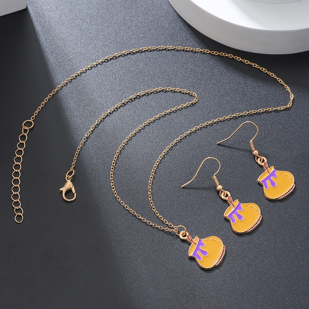 Wholesale Halloween Cartoon Funny Ring Ghost Earrings Necklaces Set ACC-NE-Zhey005