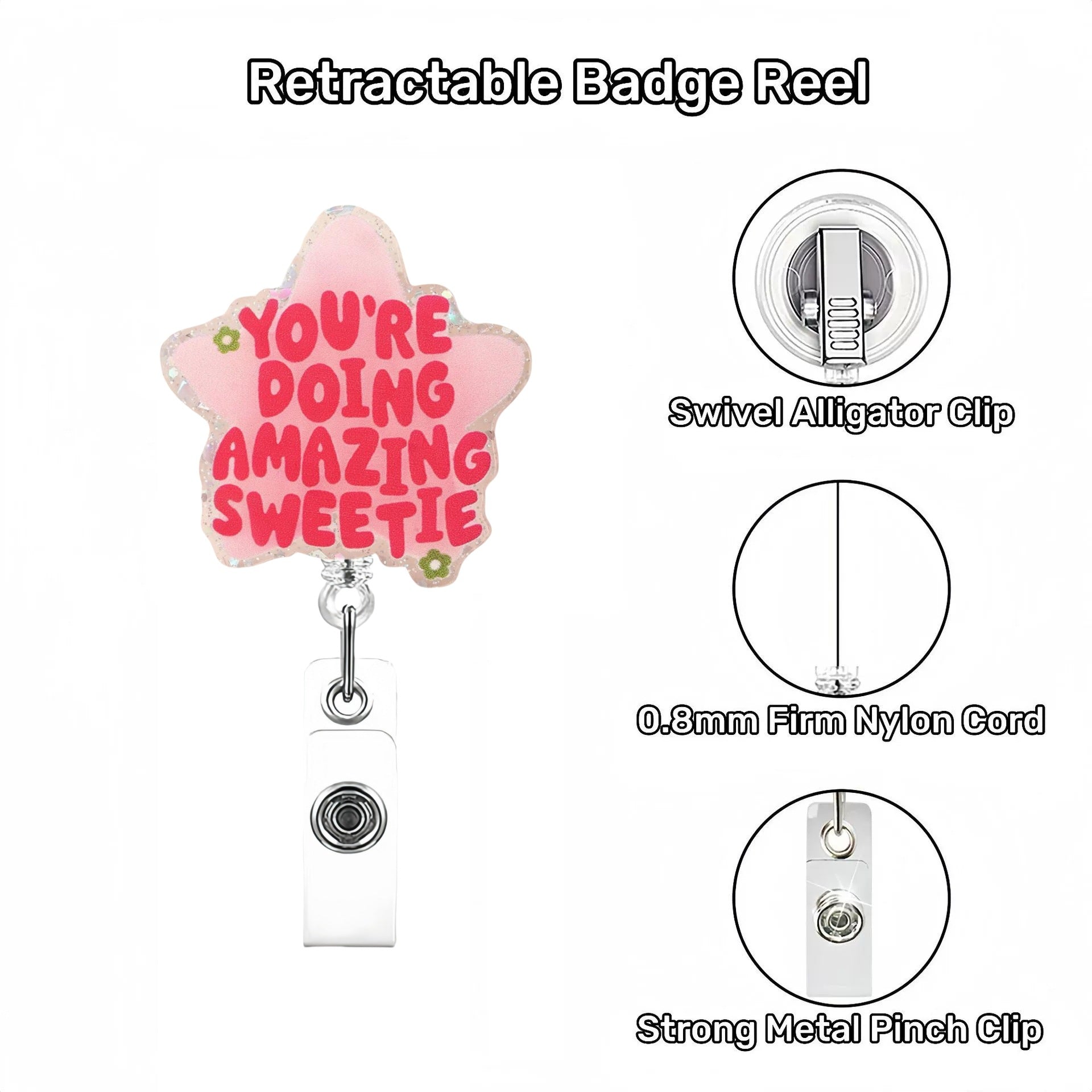 Wholesale Creative pattern acrylic Retractable Rotating Badge Keychain