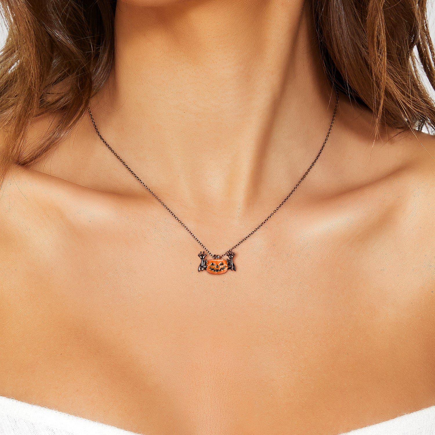 Wholesale Creative Pumpkin Bat Halloween Dark Style S925 Silver Necklaces ACC-NE-MC003