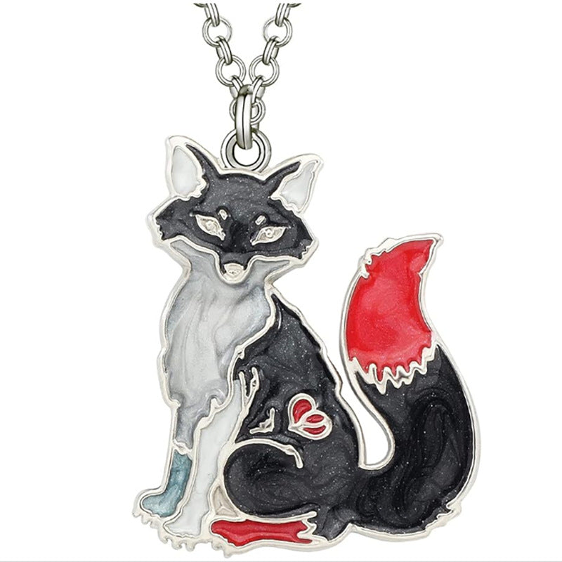 Wholesale Enamel oil drop pendant colorful fox necklace