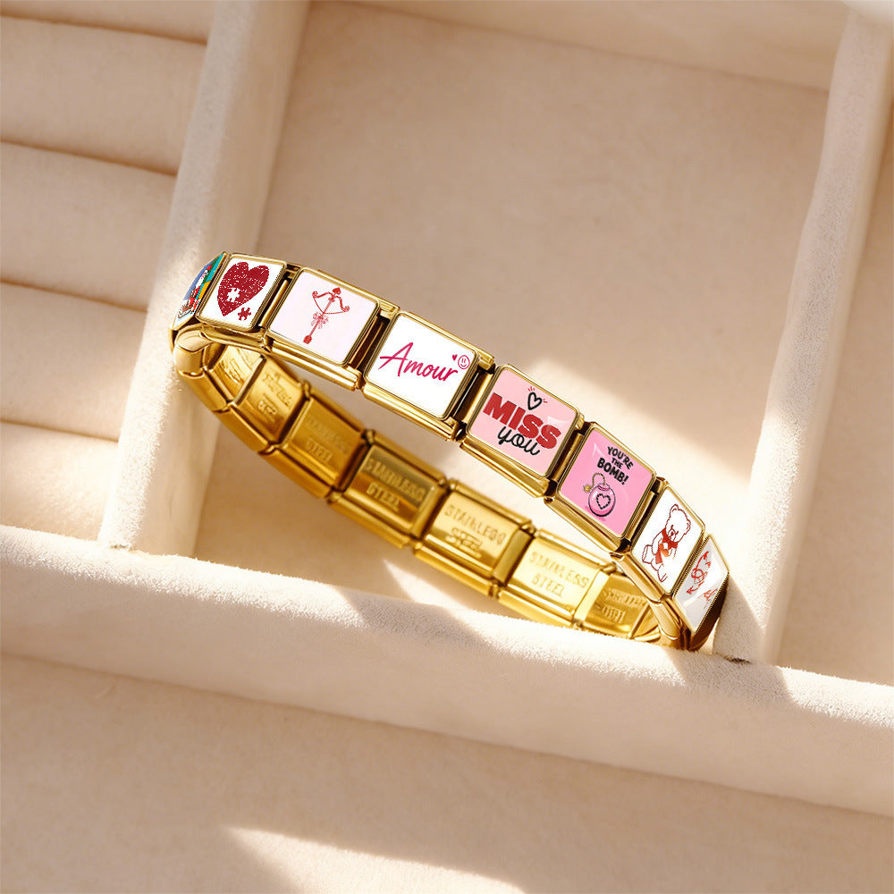 Wholesale 9mm Italian Charm Starter Bracelets DIY Valentine' s Day Heart-Shaped Stainless Steel Composable Bracelet