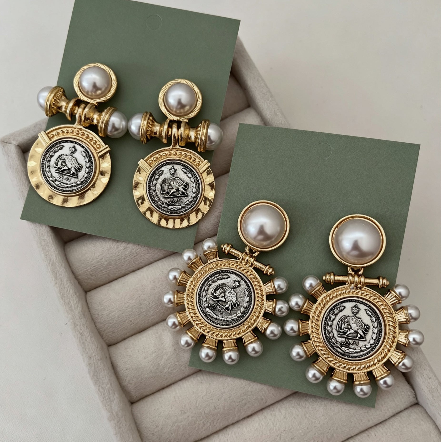 Wholesale Vintage Geometric Faux Pearl Earrings Zinc Alloy Electroplated Fashion Accessory
