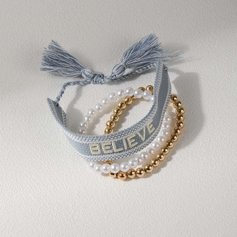 Wholesale  letter printed pearl bracelet adjustable bracelet