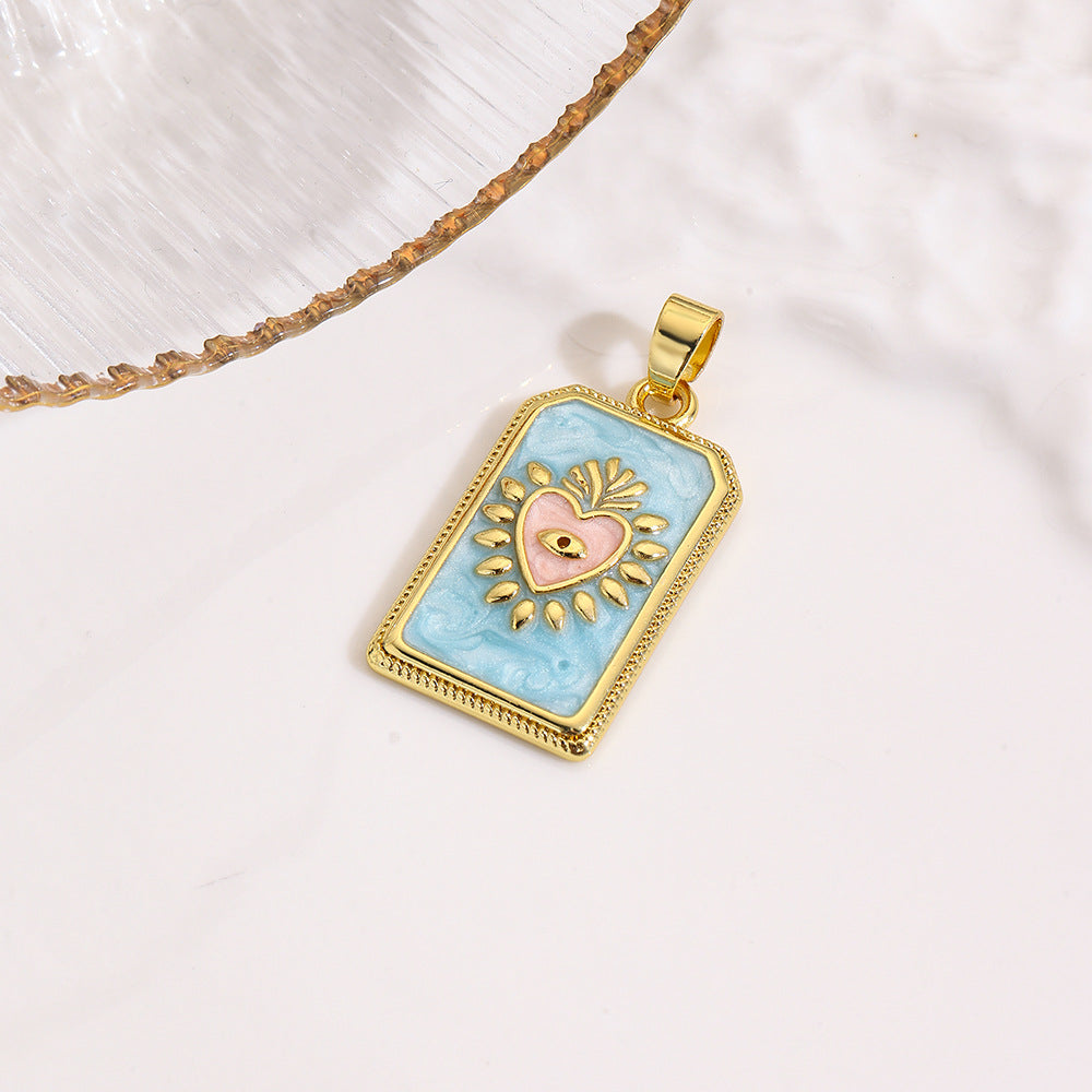 Wholesale square color dripping copper love conch shell eye moon jellyfish tarot pendant necklace