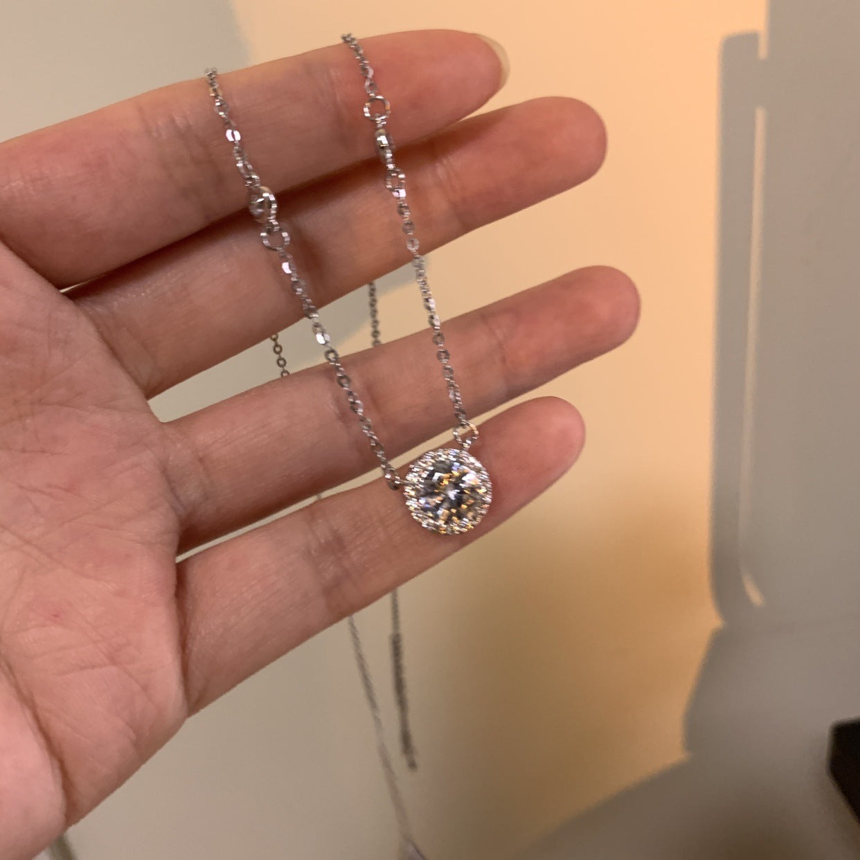 Wholesale Super sparkly zircon titanium steel necklace for women,  versatile and elegant silver.