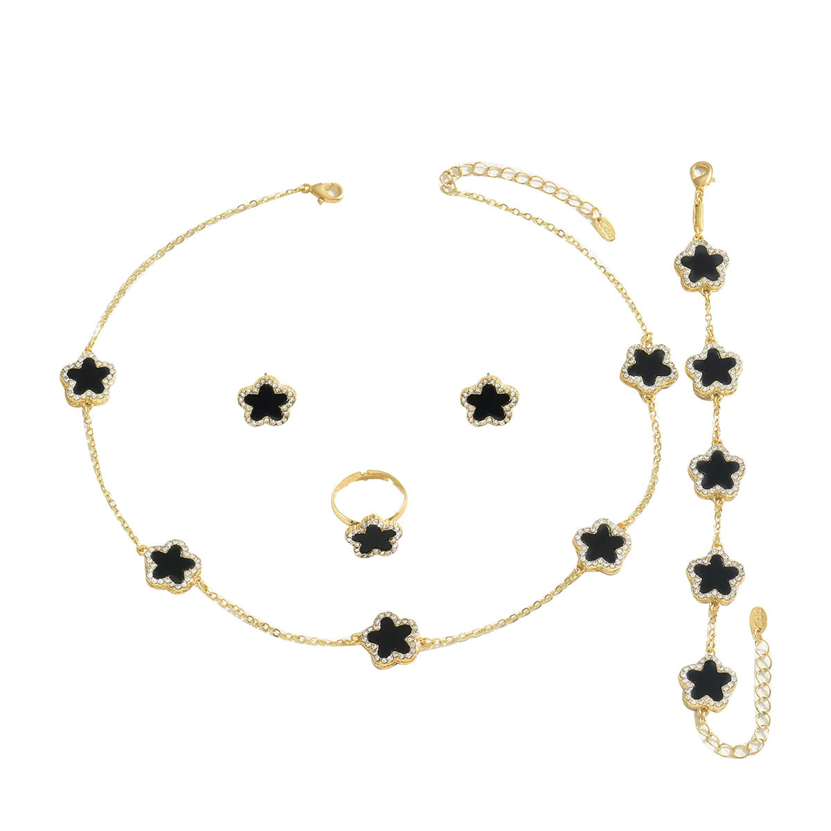 Wholesale Ladies Bracelet Jewelry suit Flower Diamond Design Necklace Earrings Ring