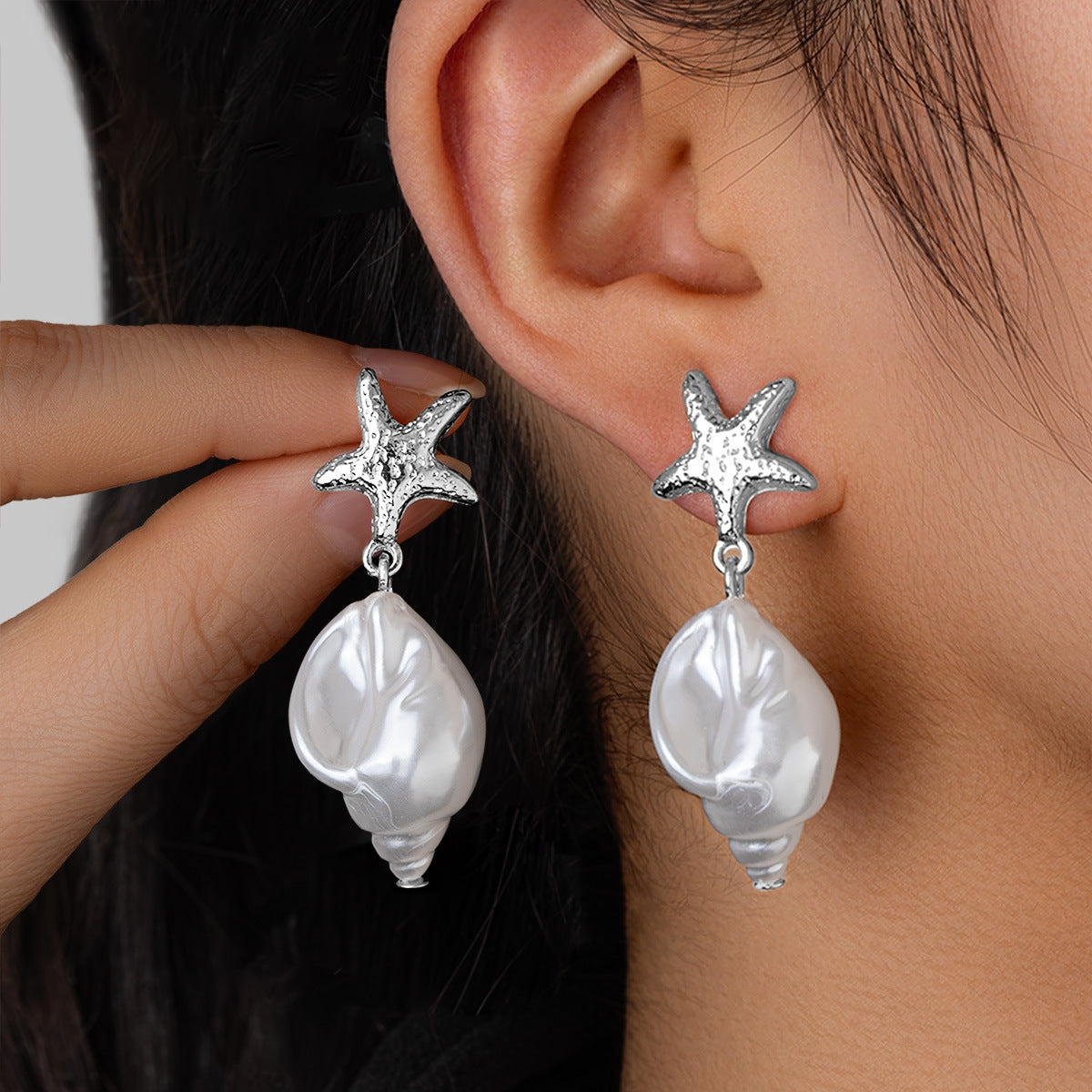 Wholesale Starfish Imitation Pearl Shell Earrings Beach Vacation Style Fashion Jewelry Accessory