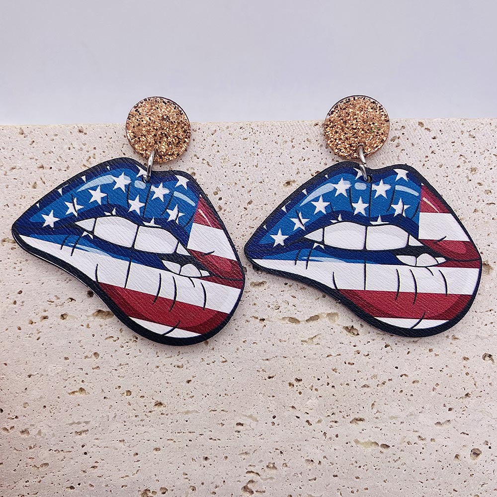 Wholesale American Flag Independence Day Butterfly Boots Sunflower Wooden Earrings ACC-ES-Cheny002