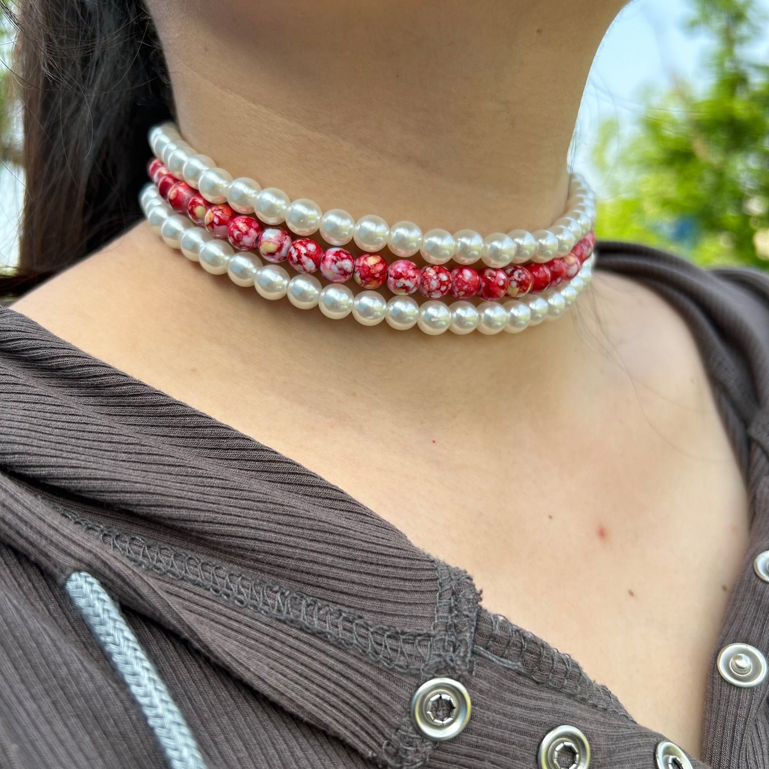 Wholesale Creative Flag Color Pearl Necklace American Independence Day