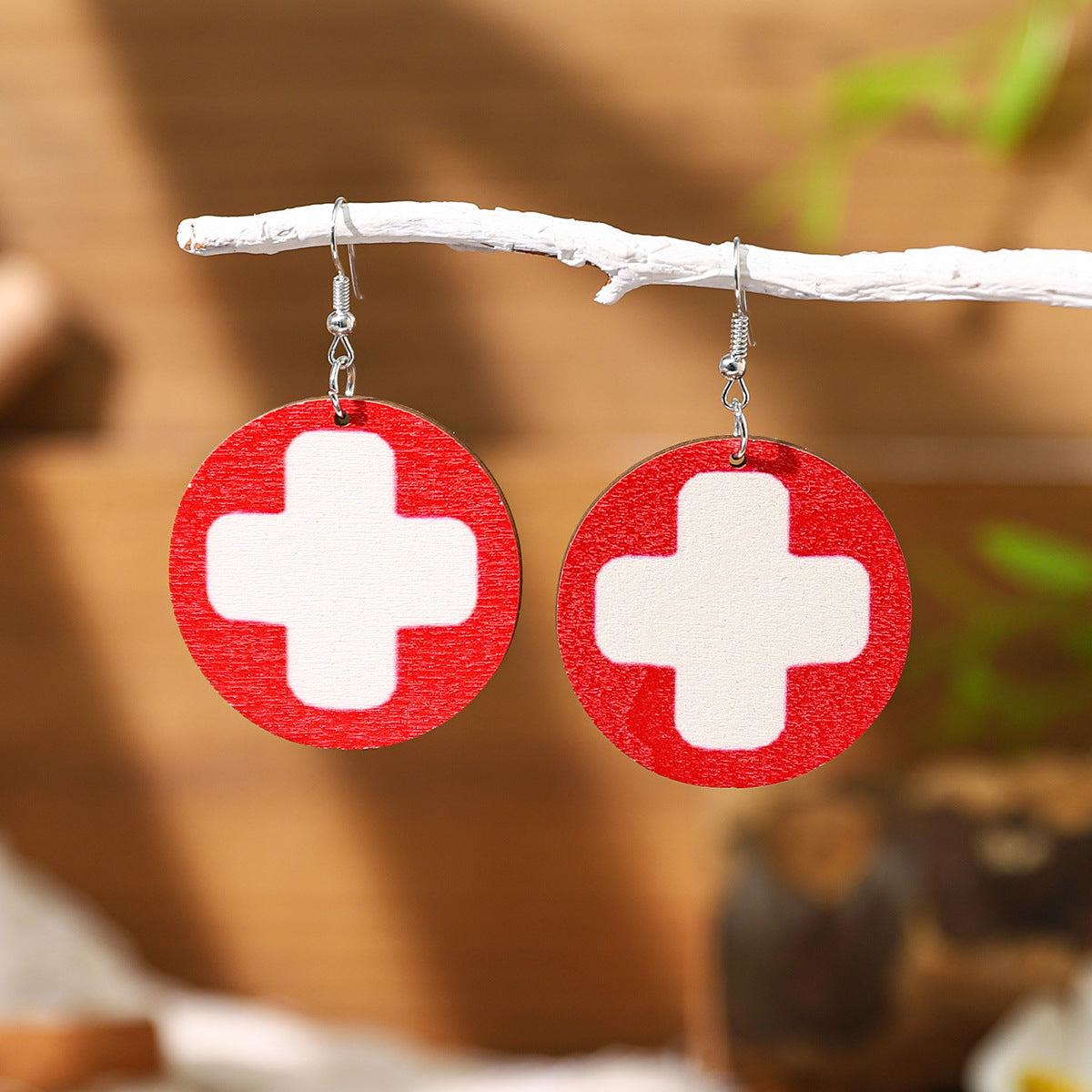 Wholesale Nurses Day Fun Needle-Shaped Stethoscope Printed Wooden Creative Earrings