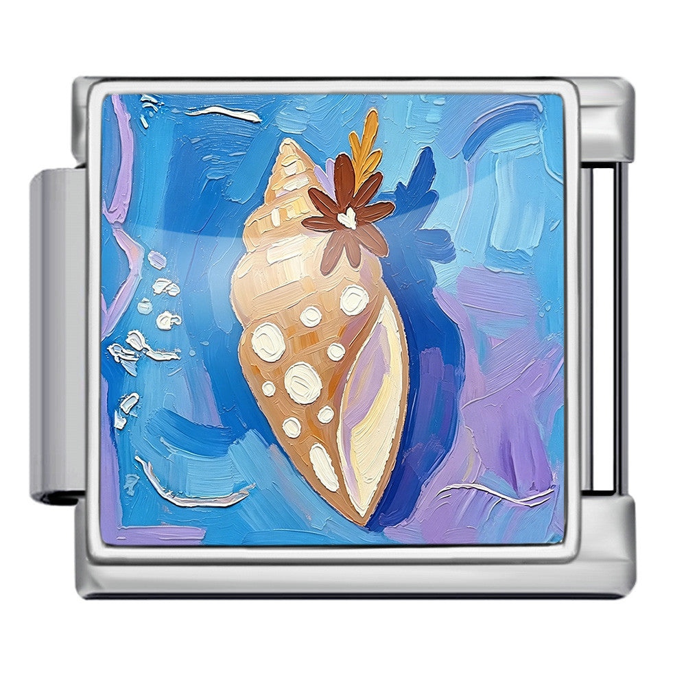 Wholesale Summer Beach Shell Square Painting Pattern Stainless Steel Bracelet DIY Fashion Accessory