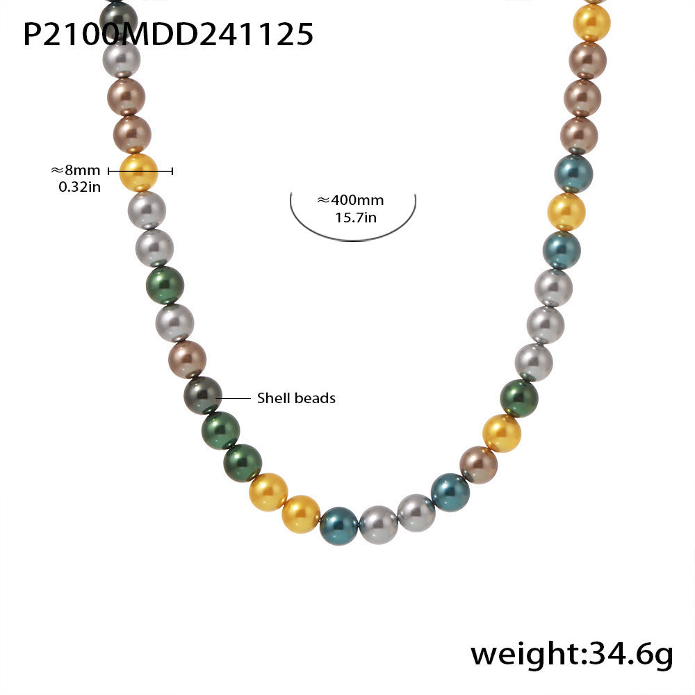 Wholesale Stainless Steel  8mm  Pearl Necklace Clavicle Chain