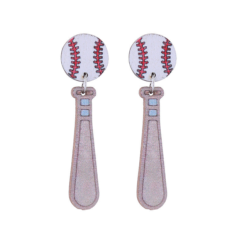 Wholesale Sports Style Baseball Heart Wooden Earrings
