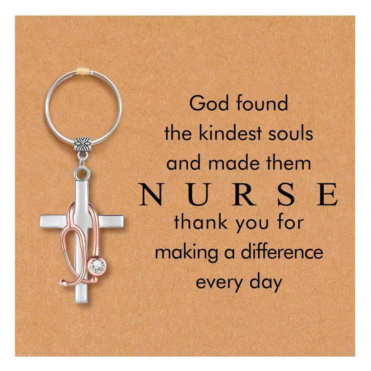 Wholesale Metal Nurse Medical Keychain Pink Stethoscope Cross Design Gift Bag Charm Decorative Accessory