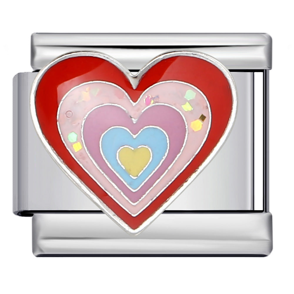 Wholesale Italian Charm Bracelet 9mm DIY Splicing Removable Colored Heart Stainless Steel Composable Bracelet