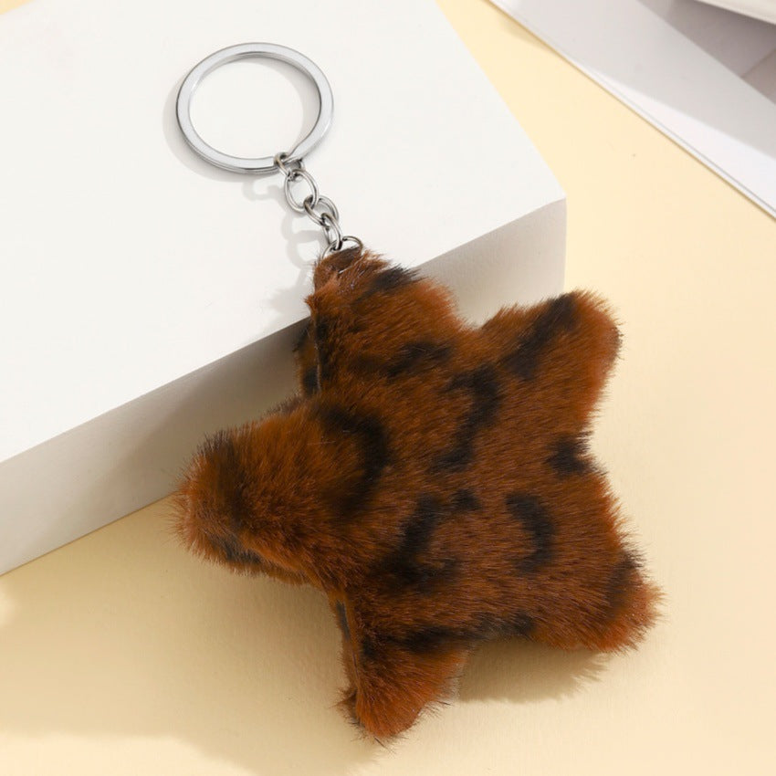 Wholesale plush star  pendant leopard print Keychain
