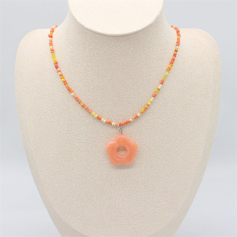 Wholesale colorful flower rice beads beaded necklace