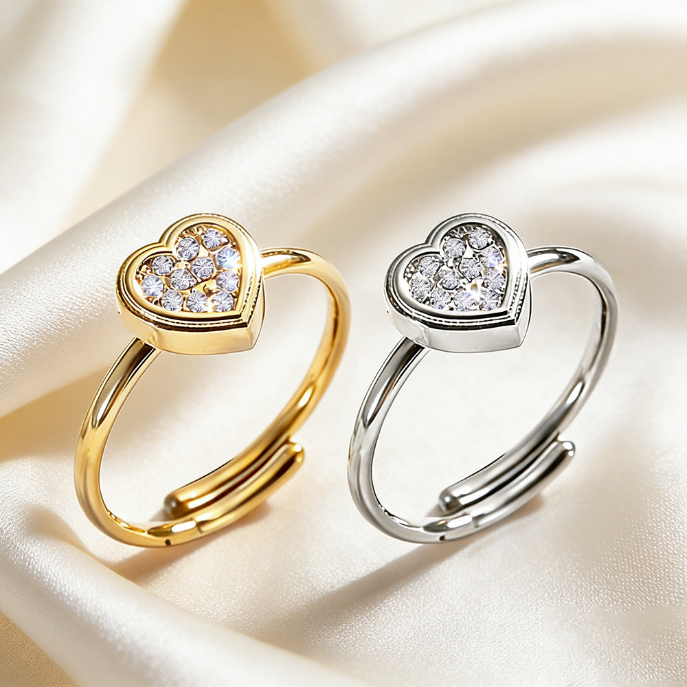 Wholesale 2PCS Titanium steel heart and flower geometric open ring