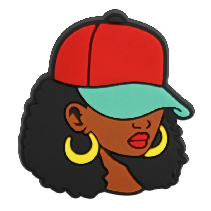 Wholesale  Random 100pcs  Black Girl SeriesPVC Soft Rubber Shoe Buckle Decoration