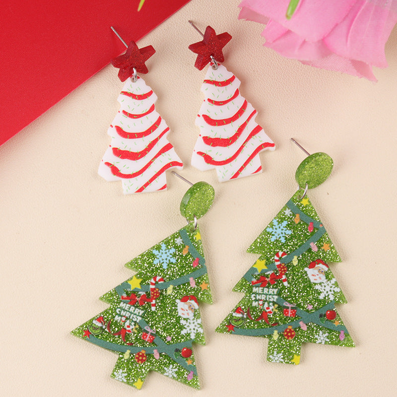 Wholesale  Christmas Acrylic Five-Pointed Star Christmas Tree Earrings