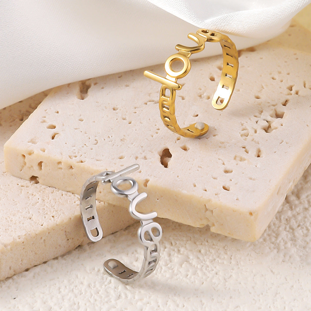 Wholesale Titanium Steel Ring LOVE Open Ring Retro Ring