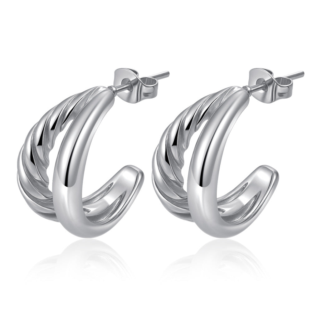 Wholesale Multi-Layered Titanium Steel Earrings European Retro Gold Electroplated for Women Boutique Resale